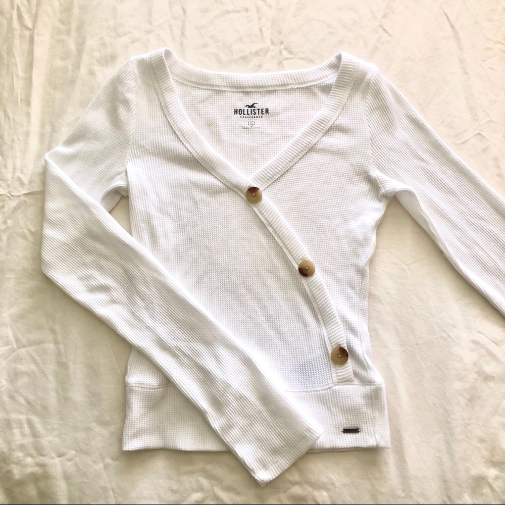 hollister white waffle knit long sleeve